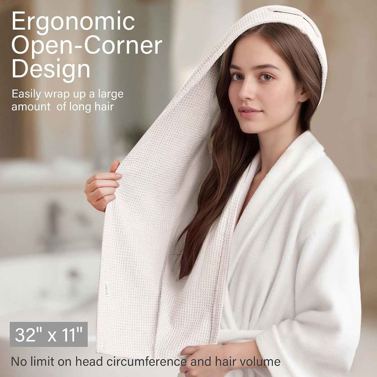 ROLSHOL 2 Pack Waffle Microfiber Hair Towel Wraps for Women, 32 x 11 in