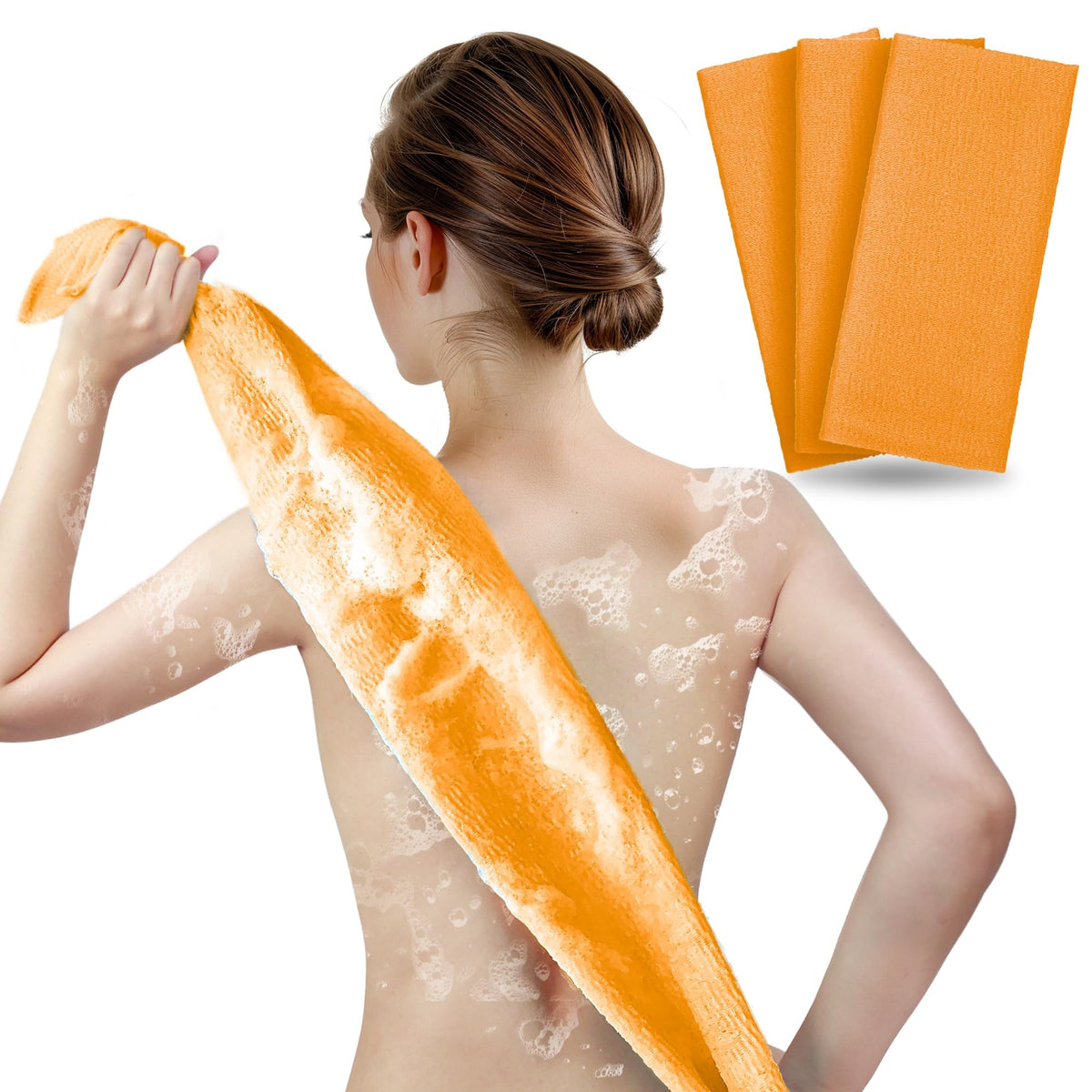 ARCH&M Exfoliating Washcloth & Japanese Shower Towel, 3 Pack, Body Scrubber