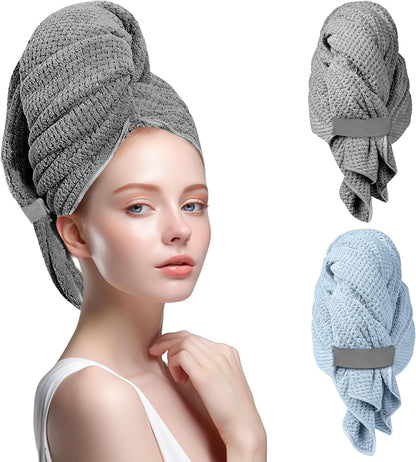 2-Pack Large Microfiber Hair Towel Wraps for Women, Fast Drying