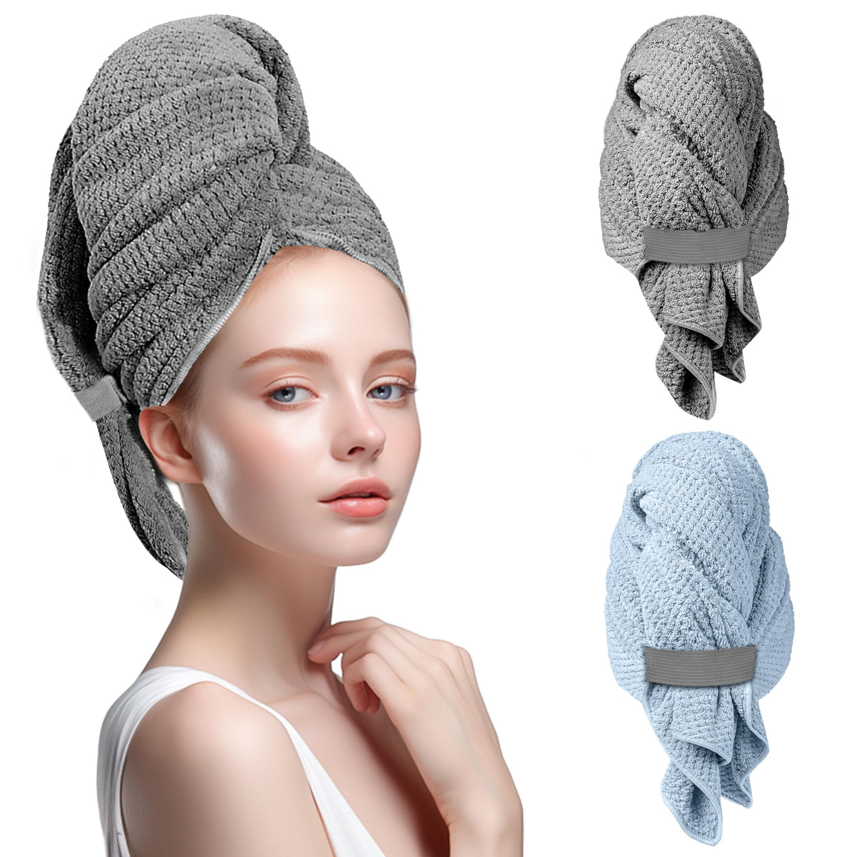 2-Pack Large Microfiber Hair Towel Wraps for Women, Fast Drying