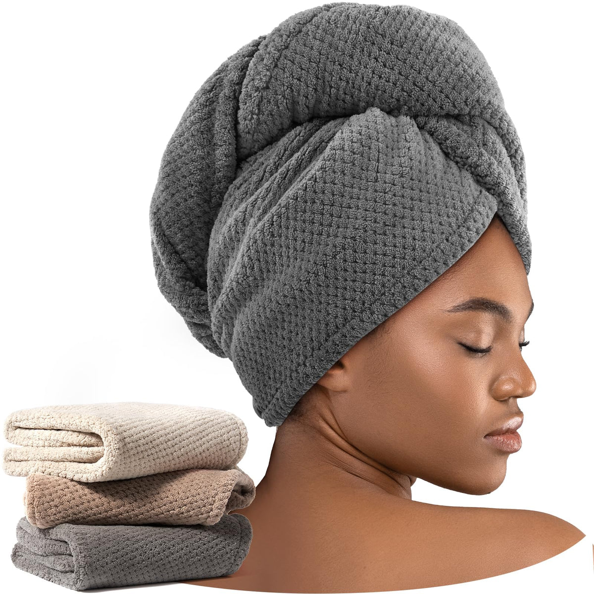 Umisleep 2 Pack Microfiber Hair Towel Wrap for Women Kids, 400 GSM Thicker