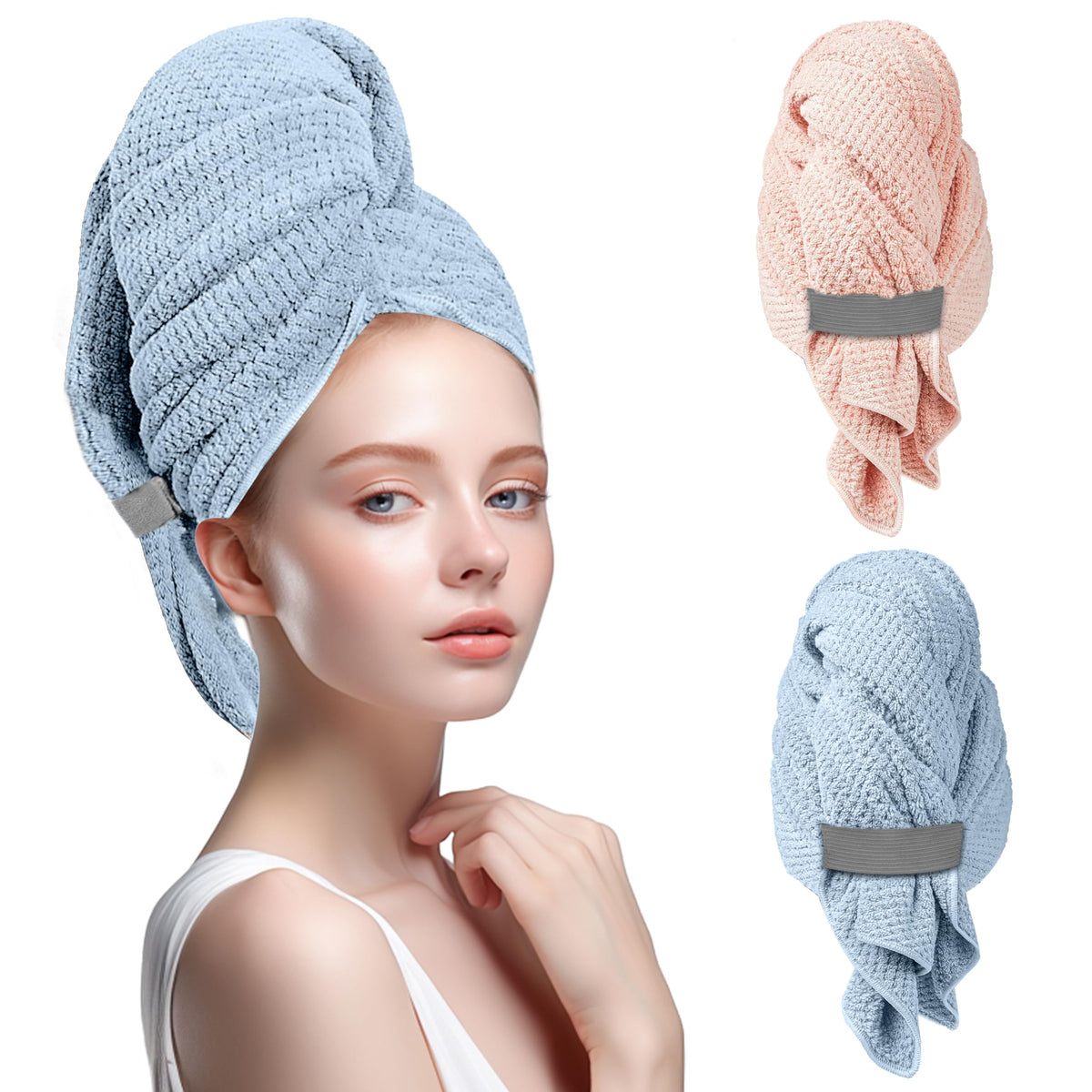 2-Pack Large Microfiber Hair Towel Wraps for Women, Fast Drying
