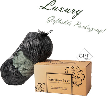 myHomeBody Large 70g Loofah Sponge, 2 Graphite Gray + 1 Sage Green, 3 Pack