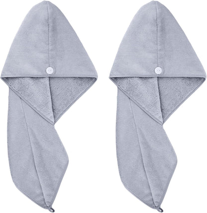 POLYTE Microfiber Hair Turban Wrap Drying Towel (12x28 Large, 2 Light Gray)