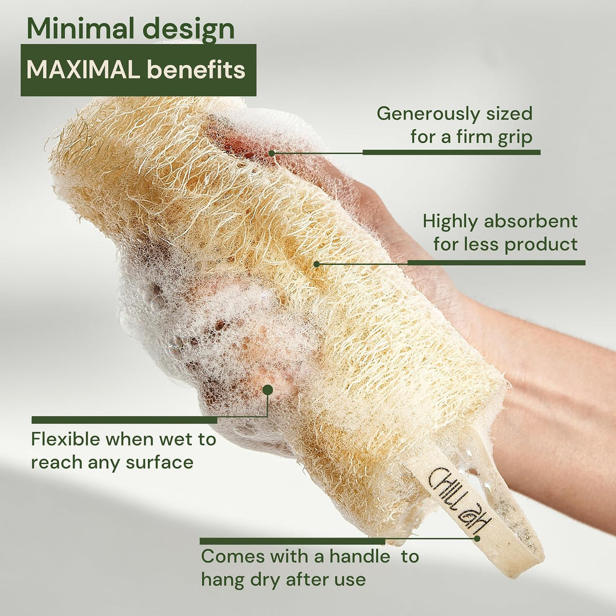 Chill Ah Natural Loofah Sponge Set – 100% Plant-Based, Dye-Free, Biodegradable Bath Exfoliator for Glowing Skin – Handcrafted in Vietnam (4-Pack)