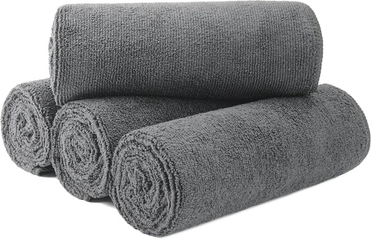 MICROFI New Microfiber Hair Drying Salon Towels, Quick Dry, Lint Free, 4 Pack 340 GSM (Gray)