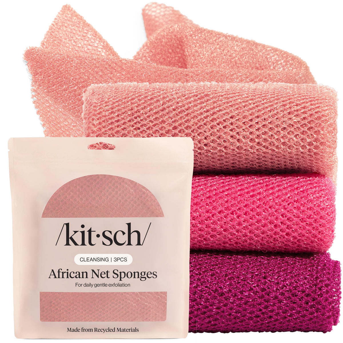 Kitsch African Net Sponge – Exfoliating Body Scrubber – Rosewood, 3 Pcs
