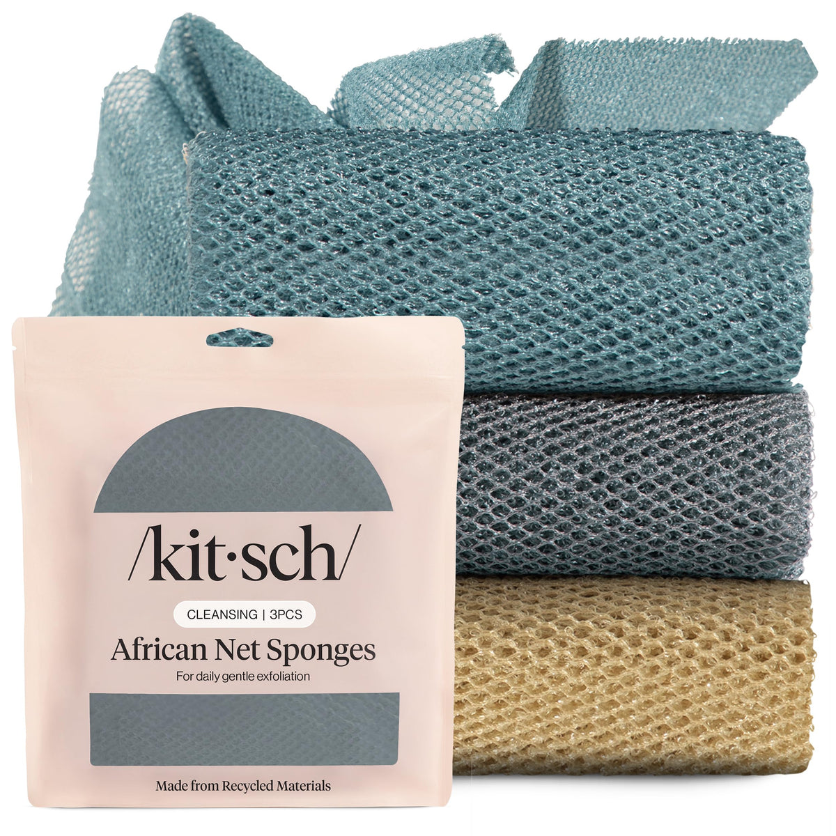 Kitsch African Net Sponge – Exfoliating Body Scrubber – Rosewood, 3 Pcs