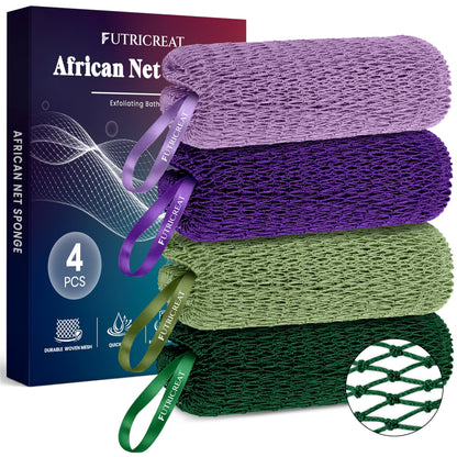 4 Pack Authentic African Net Sponge, Exfoliating Washcloth, Back Scrubber