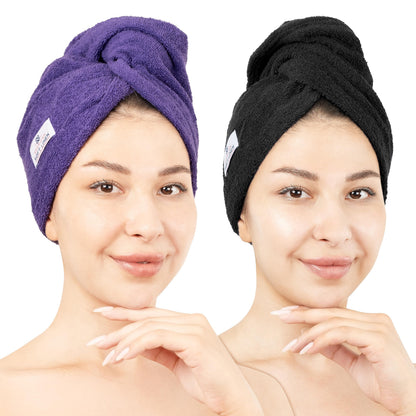 American Soft Linen 100% Cotton Hair Towels for Women, Head Towel Cap, Cotton Hair Turban Towel Wrap for Long Curly Anti Frizz Hair, Soft and Absorbent Cotton Hair Towels 2 Pack, White