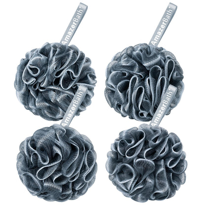 AmazerBath Loofah Sponge 60g/Piece, Exfoliating Bath Sponge Body Scrubber - Loofa Set of 4 Grey Blue-Pink-Grey-White