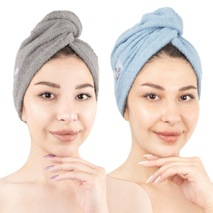 American Soft Linen 100% Cotton Hair Towels for Women, Head Towel Cap, Cotton Hair Turban Towel Wrap for Long Curly Anti Frizz Hair, Soft and Absorbent Cotton Hair Towels 2 Pack, White