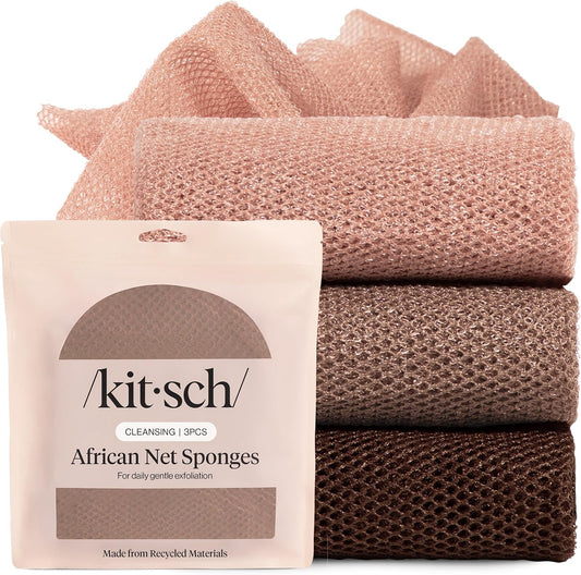 Kitsch African Net Sponge – Exfoliating Body Scrubber – Rosewood, 3 Pcs