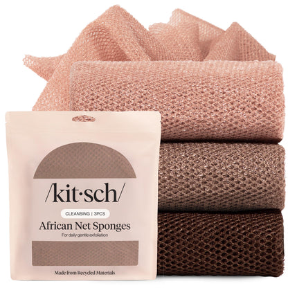 Kitsch African Net Sponge – Exfoliating Body Scrubber – Rosewood, 3 Pcs