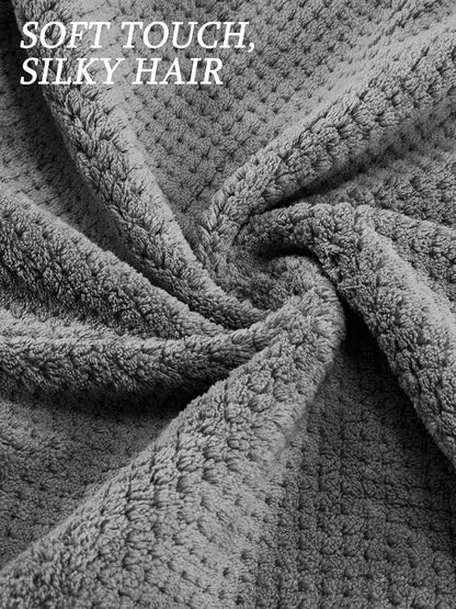 3 Pack Microfiber Hair Towel Wrap for Women, Hair Drying Towels with Button, Super Absorbent Quick Dry Hair Turban, Anti-Frizz Hair Wrap for Curly Thick Long Hair (Gray Khaki Misty Blue)