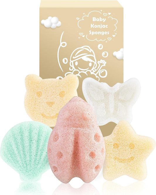 Konjac Baby Sponges, 5Pcs Natural Cute Shapes for Infants