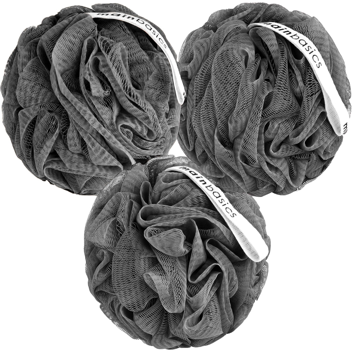 MainBasics Shower Loofah Sponge Pouf, Set of 3, Seaweed Infused