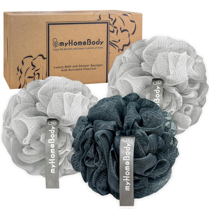 myHomeBody Large 70g Loofah Sponge, 2 Graphite Gray + 1 Sage Green, 3 Pack