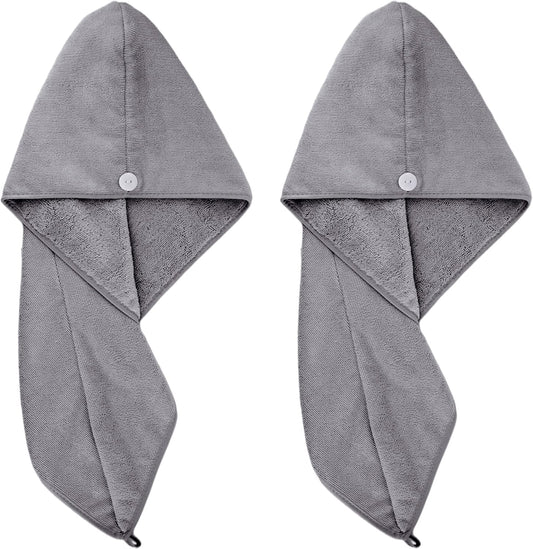 POLYTE Microfiber Hair Turban Wrap Drying Towel (12x28 Large, 2 Dark Gray)