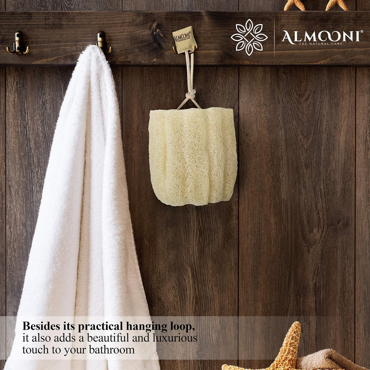 ALMOONI Natural Loofah Body Scrubber, Egyptian Loofah Sponge, 3 Count