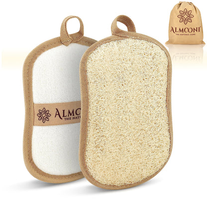 Almooni Natural Loofah Exfoliating Body Scrubber, Shower Sponge 2 Count